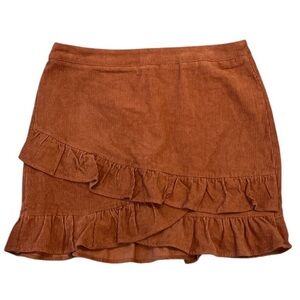 Girls Large Loveriche Ruffled Mini Skirt in Rust Brown